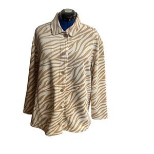 A' LA CARTE Print Suede Collar Shirt Jacket Size Large Crean Tan New With Tags